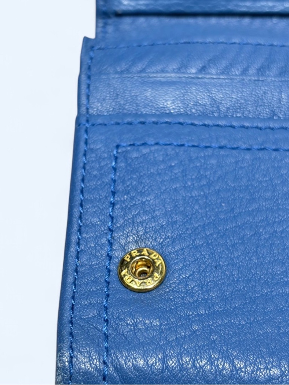 Authentic Prada Blue Leather Wallet Gold Logo w/ Certificate - Picture 6 of 16